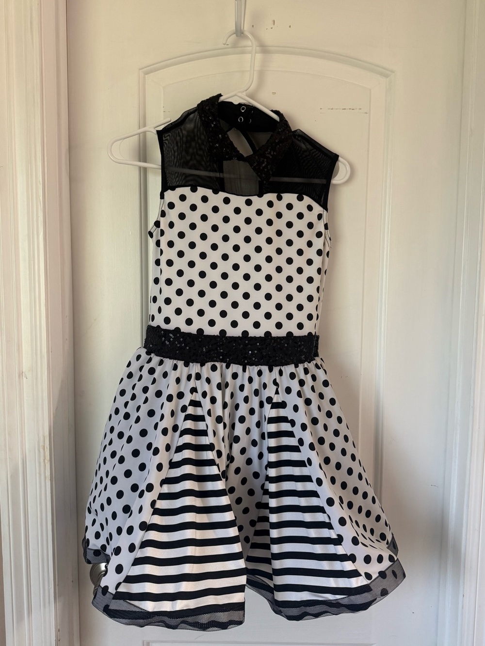 Weissman Black and White Polka Dot Dress with Sheer Yoke, child XL
